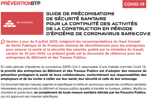 Recommandations sanitaires de la construction et du BTP : Version 4 Recommandations sanitaires de la construction et du BTP : Version 4